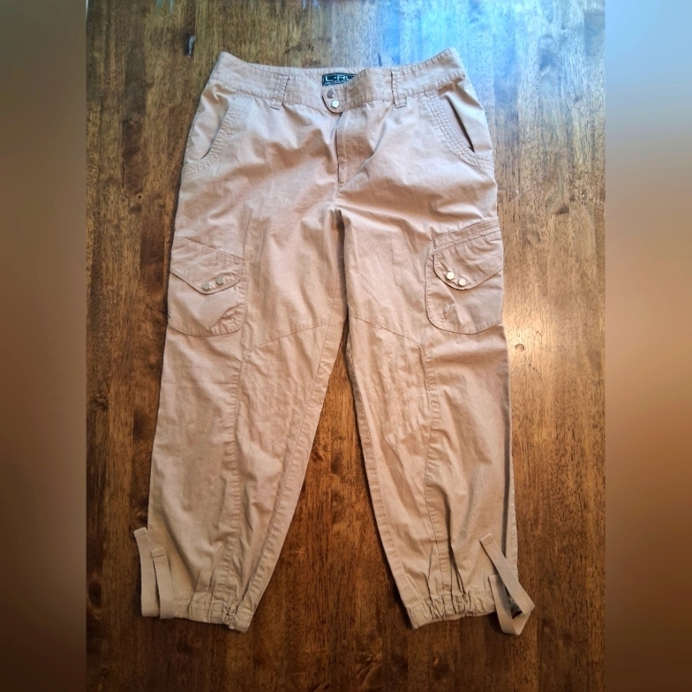 Lauren Ralph Lauren Sport Tan Cargo Athletic Hiking Ankle Draw String Pant 12